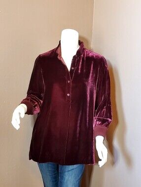 LAFAYETTE 148 NY Declan Burgundy Velvet Tunic Top size P
